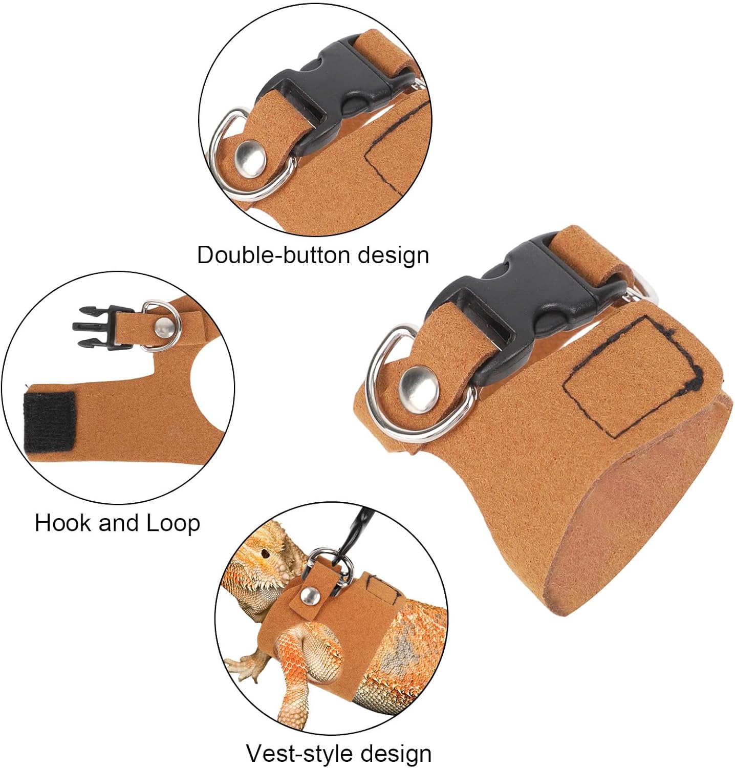 Bearded Dragon Leash & Harness Set, Adjustable Lizard Harness Cool Animals Accessories for Small Pet Animals Reptile Outdoor Safety Walking (S, M, L)