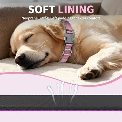 Thickened Padded Durable Dog Collar, Adjustable, Ultra-Durable, Suitable for Medium, and Large Breed Pet Collars (Pink, L)