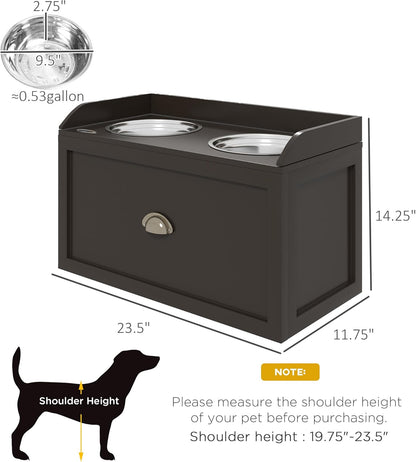 LUMILAND Dog Feeding Station with Storage Drawer for Organized Meals and Elevated Comfort, for Large Dogs, Coffee