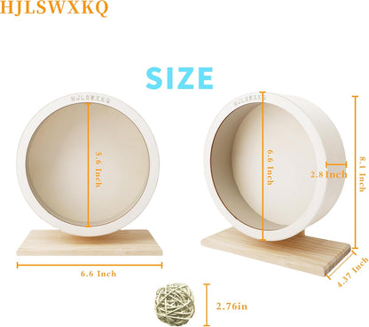 6.6in Silent Hamster Wheel with 2 Natural Chew Toys - Wooden Exercise Wheel with Removable Track, Quiet Spinner for Gerbils, Mice, Hamsters,Mouse,Syrian Hamster (6.6in)