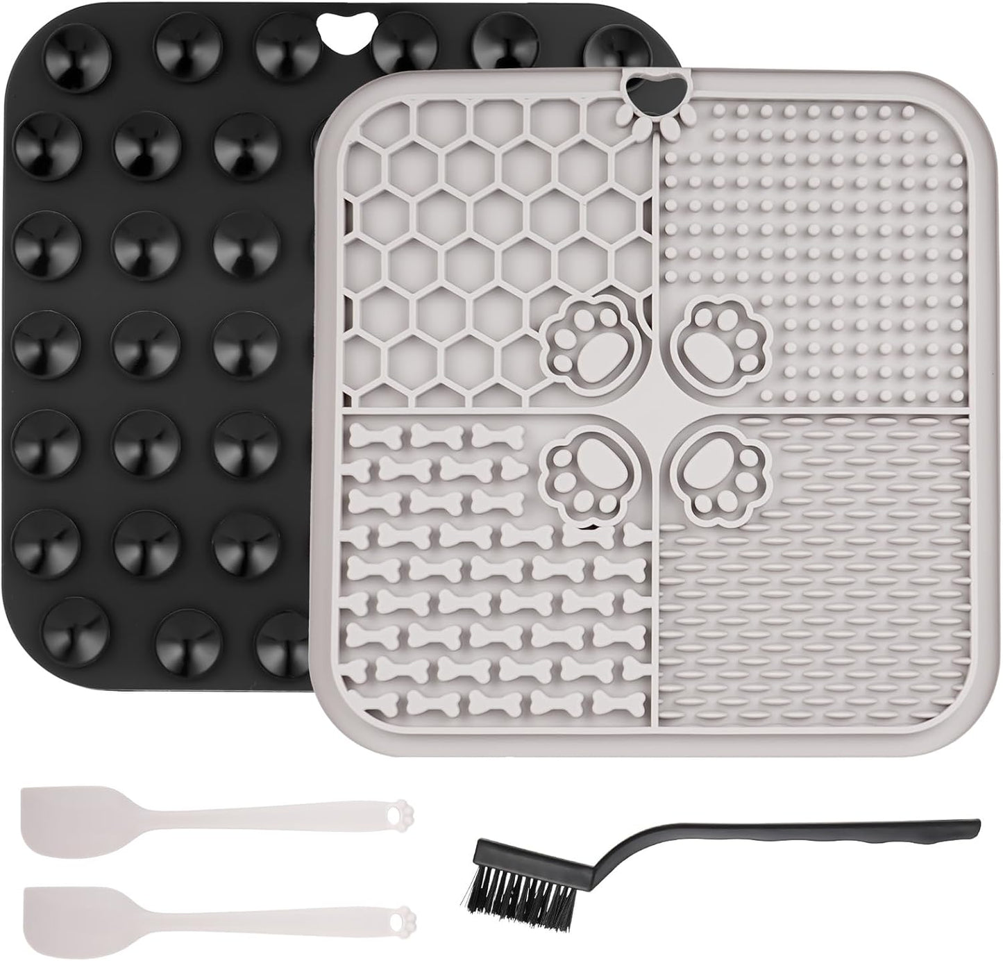 2 Pcs Lick Mat for Dogs Cats, Silicone Pet Food Mats with Suction Cups, Dog Licking Mat, Cat Dog Peanut Butter Lick Pad, Enrichment Pet Food Slow Feeder Mats for Bathing Grooming, with 2 Scrapers