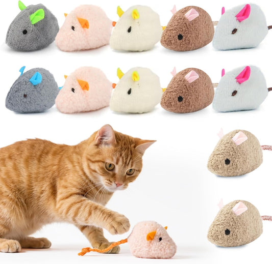 WRW 12PCS 2.36 Inch Cat Mouse Toys, Prefilled Catnip Plush Cat Mice Toys, Realistic Design Interactive Catnip Toys for Indoor Cats Play Fetch（7 Colors）