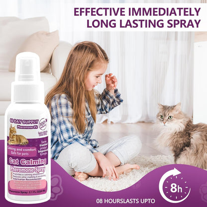 Cat Calming Pheromone Spray, Feline Calm Pheromones Spray- Anti Anxiety Pet Products, Cats Reduces Scratching Furniture Peeing Marking Calming Cat for Travel, Vet Visits - 60 Day Kit (2 * 60 mL)