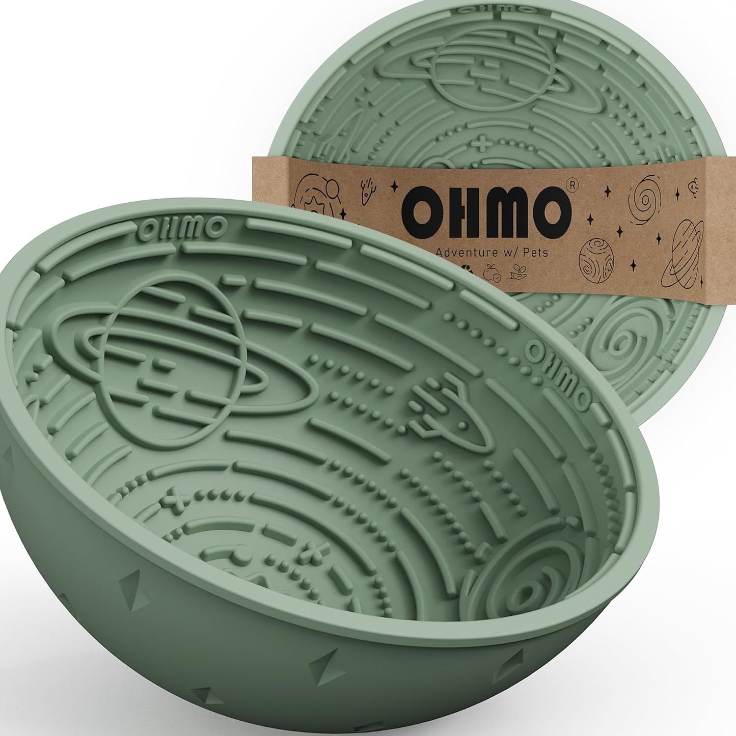 OHMO Slow Feeder Bowl Lick Mat for Dogs(Sage Green, 6.3") Interactive Soft Silicone w/Wobbly & Stable Galaxy Design, Reduces Pet Boredom Anxiety, Easy Clean