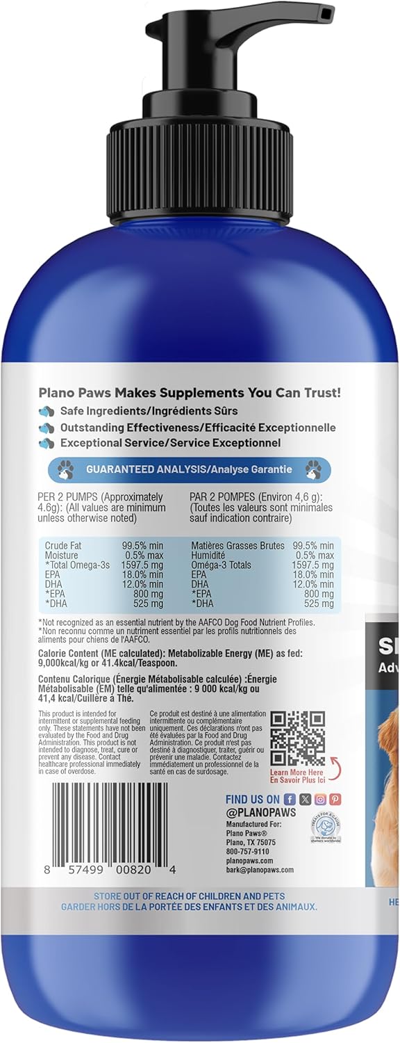 Omega 3 Fish Oil for Dogs - Better Than Salmon Oil - Dog Fish Oil Supplement to Reduce Shedding & Itching - Supports Joints, Brain, and Heart Health - Skin and Coat Supplement - Liquid Fish Oil