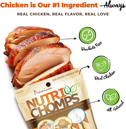 NutriChomps Dog Chews, 5-inch Twists, Easy to Digest, Rawhide-Free Dog Treats, 12 Count, Real Chicken, Peanut Butter and Milk flavors