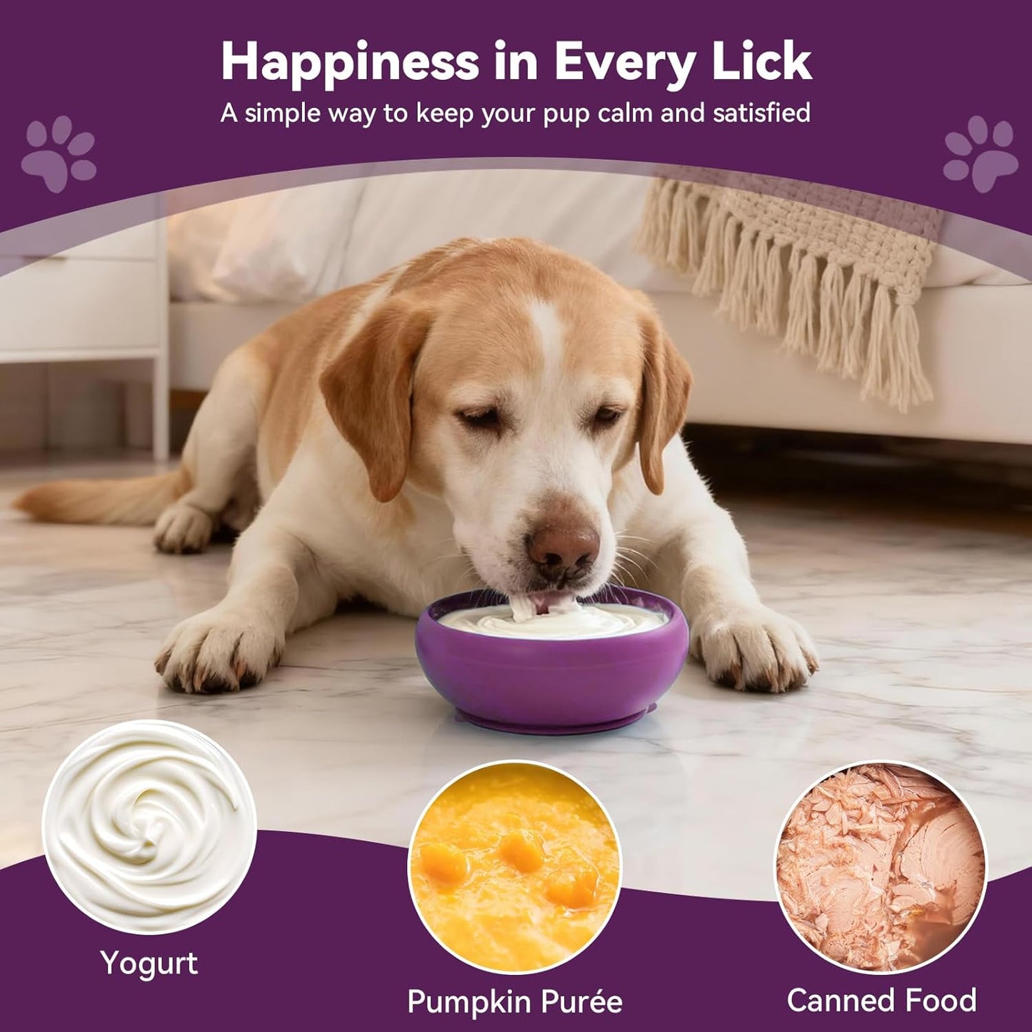 Slow Feeder Dog Bowl, BPA-Free Silicone Lick Mat for Small and Medium Dogs, Non-Slip & Dishwasher Safe (Purple - S)