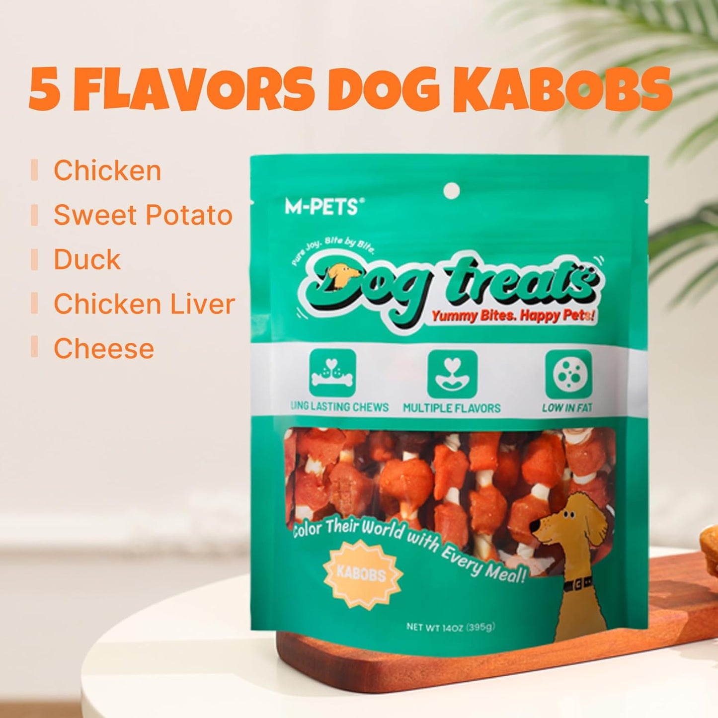 M-PETS Dog Training Treats 2 Pack Bundles : (1) 5 Flavors Kabobs and (1) Chicken Wrapped Rawhide Chews Sticks