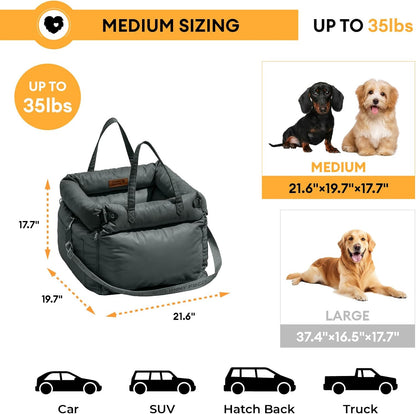 FUNNYFUZZY Leather Dog Car Seat for Small ＆ Medium Sized Dogs Up to 35lbs, Waterproof and Washable Dog Booster Seat Car Bed for Travel and Home,Portable and Safety(Blue)