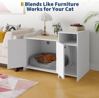 GAOMON Cat Litter Box Enclosure with Storage Shelf, Furniture-Style Hidden Litter Cabinet Dual-Door, Multi-Functional End Table for Home Use, Compatible with Most Standard Litter Boxes