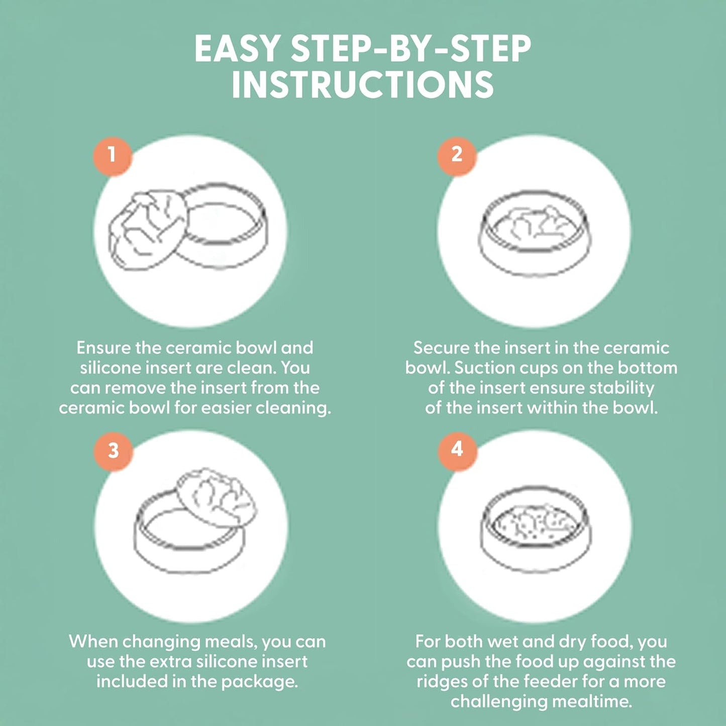 The Cat Ladies Slow Feeder - Healthy Feeding Bowl with Two Silicone Inserts - Help Pets Eat Slower - Control Eating Pace for Better Digestion - Feed Bowls Set for Dogs or Cats