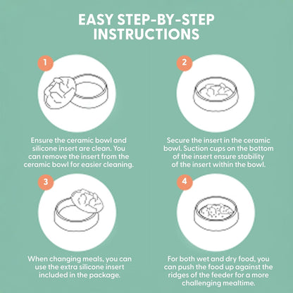 The Cat Ladies Slow Feeder - Healthy Feeding Bowl with Two Silicone Inserts - Help Pets Eat Slower - Control Eating Pace for Better Digestion - Feed Bowls Set for Dogs or Cats