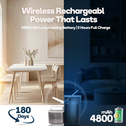 Cat Water Fountain with Heating, 4.5L Automatic Water Dispenser for Cats, Ceramic Bowl, No Filters, Wastewater Separation, Wireless Water Dispenser for Cats and Small Dogs