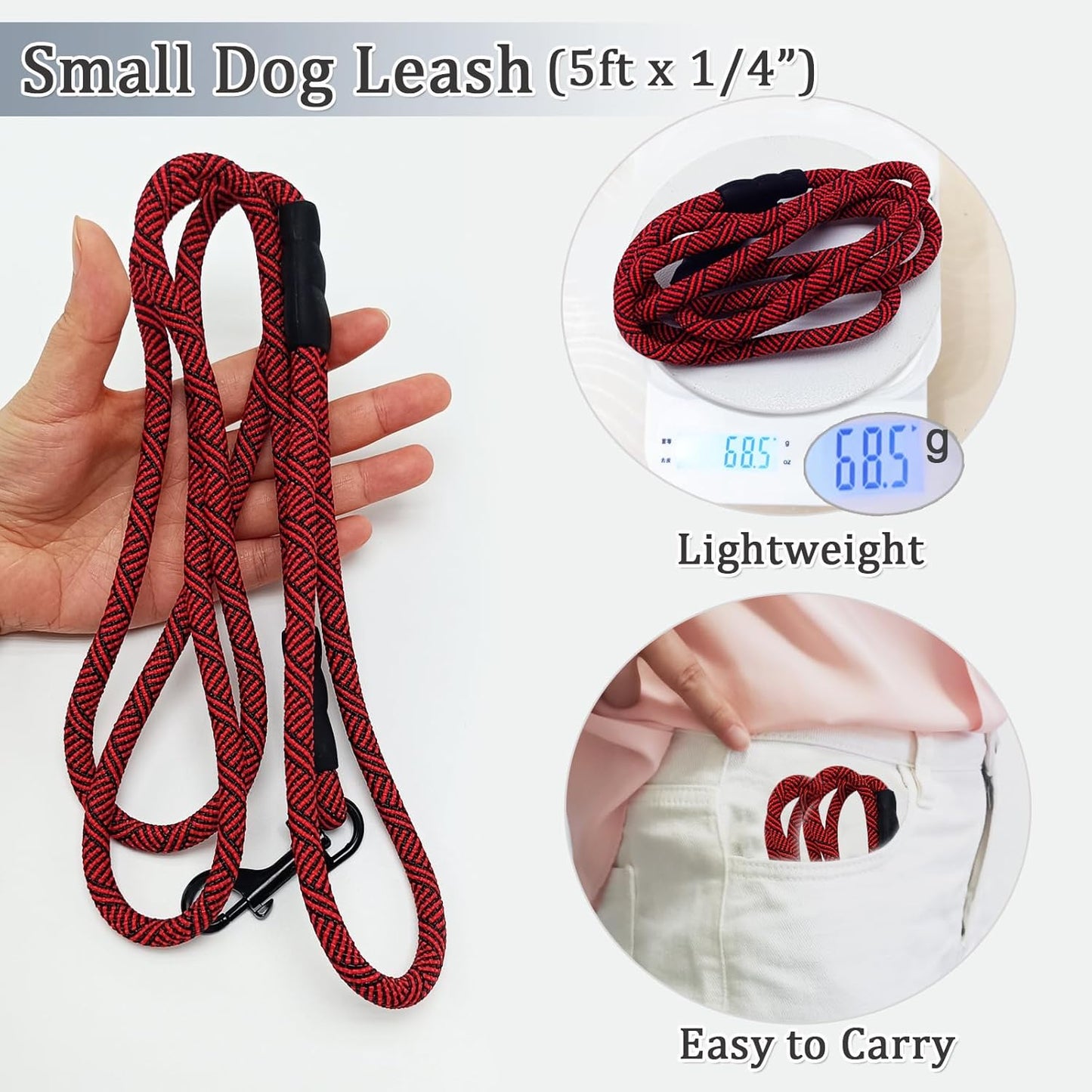 WYuZe 5ft Puppy Leash for Small Dogs (Black Clasp + Silver Clasp)