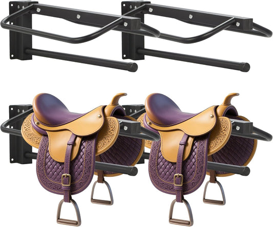 4 Pack Saddle Rack with Pad Bar,Heavy Duty Wall Mounted Saddle Rack, Saddle Stand Detachable for Western Style Saddles,Horse Tack Storage,Black