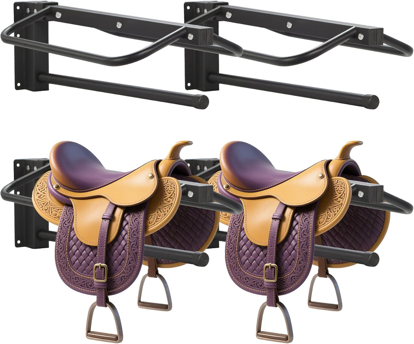 4 Pack Saddle Rack with Pad Bar,Heavy Duty Wall Mounted Saddle Rack, Saddle Stand Detachable for Western Style Saddles,Horse Tack Storage,Black