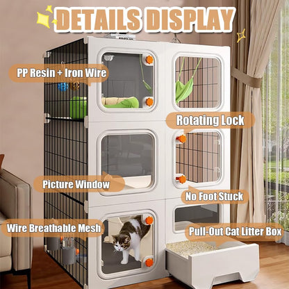 Cat Cage Cat Enclosure with Litter Box, Cat Playpen Detachable Metal, Cat Cage Indoor and Outdoor, Ferret Cage, Rabbit Cage
