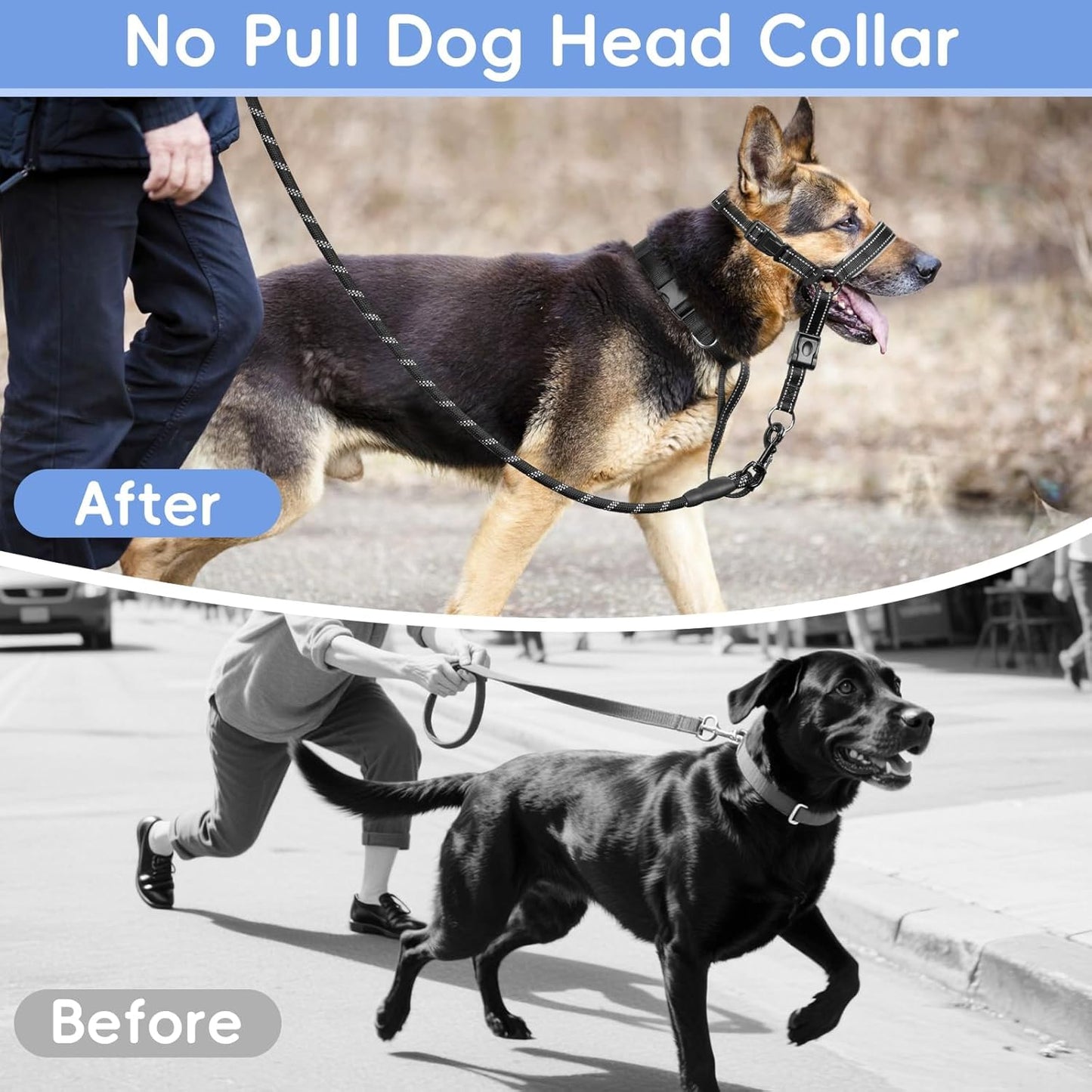 BARKLESS Soft Nylon Dog Head Collar for Large Medium Dog, Reflective Padding Head Halter for Training, Adjustable Muzzle Leash No Pulling, Jumping, Nose Leash Ideal for Walking (Black, M)