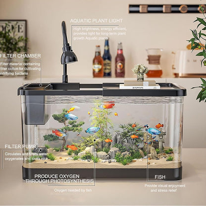 Fish Tank,Premium Tropical Aquarium Kit,Betta Fish Tank Starter Kit,Small Glass Fish Tank with Filter and LED Light Fish Aquariums,Lights & Heater Aquarium Starter Kit(X Larger)