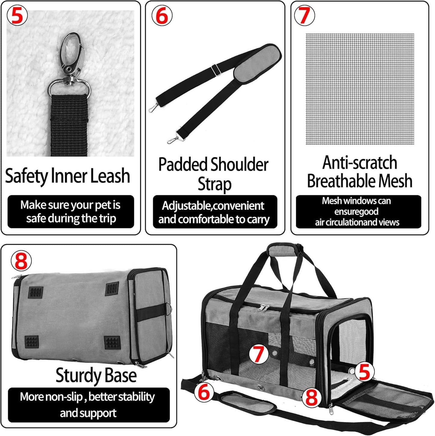 Soft Sided Cat/Dog Carrier，Collapsible Mesh Pets Travel Carriers for Pet/Puppy with Shoulder Strap & Removable Mat，Top Load Small Dogs/Cats Carry Bag Up to 25 Lbs（Grey - L）