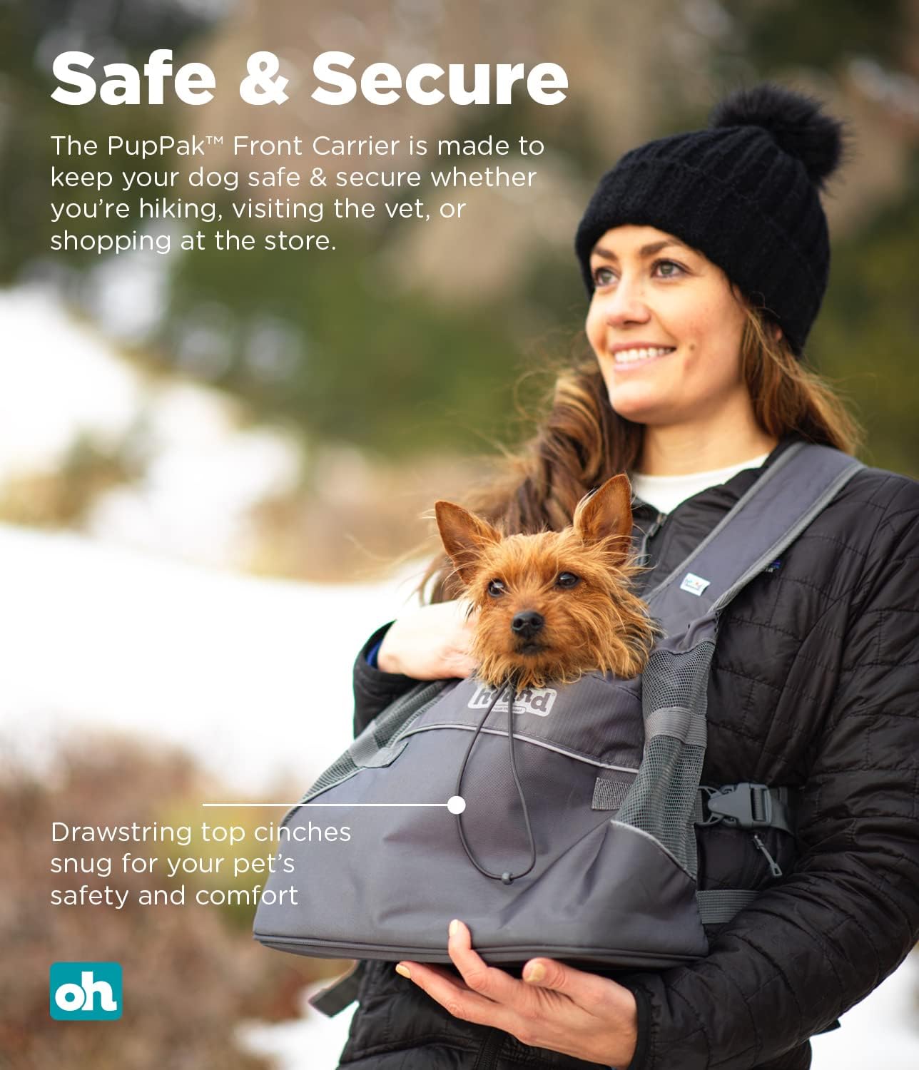 Outward Hound PupPak Dog Front Carrier, Medium, Grey – Hands-Free Hiking & Camping Pet Backpack for Small Pets up to 20 lbs, Padded Straps, Breathable Mesh, Water-Resistant, Safety Clip