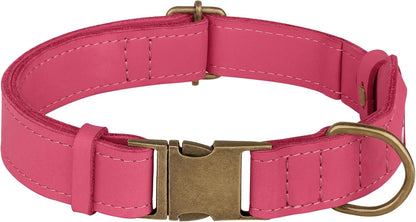 AirTag Dog Collar - Genuine Leather Dog Collar with Apple AirTag Holder and Metal Buckle - Smart GPS Tracking Pet Collars (Pink, L, 17"-21" Neck Fit)
