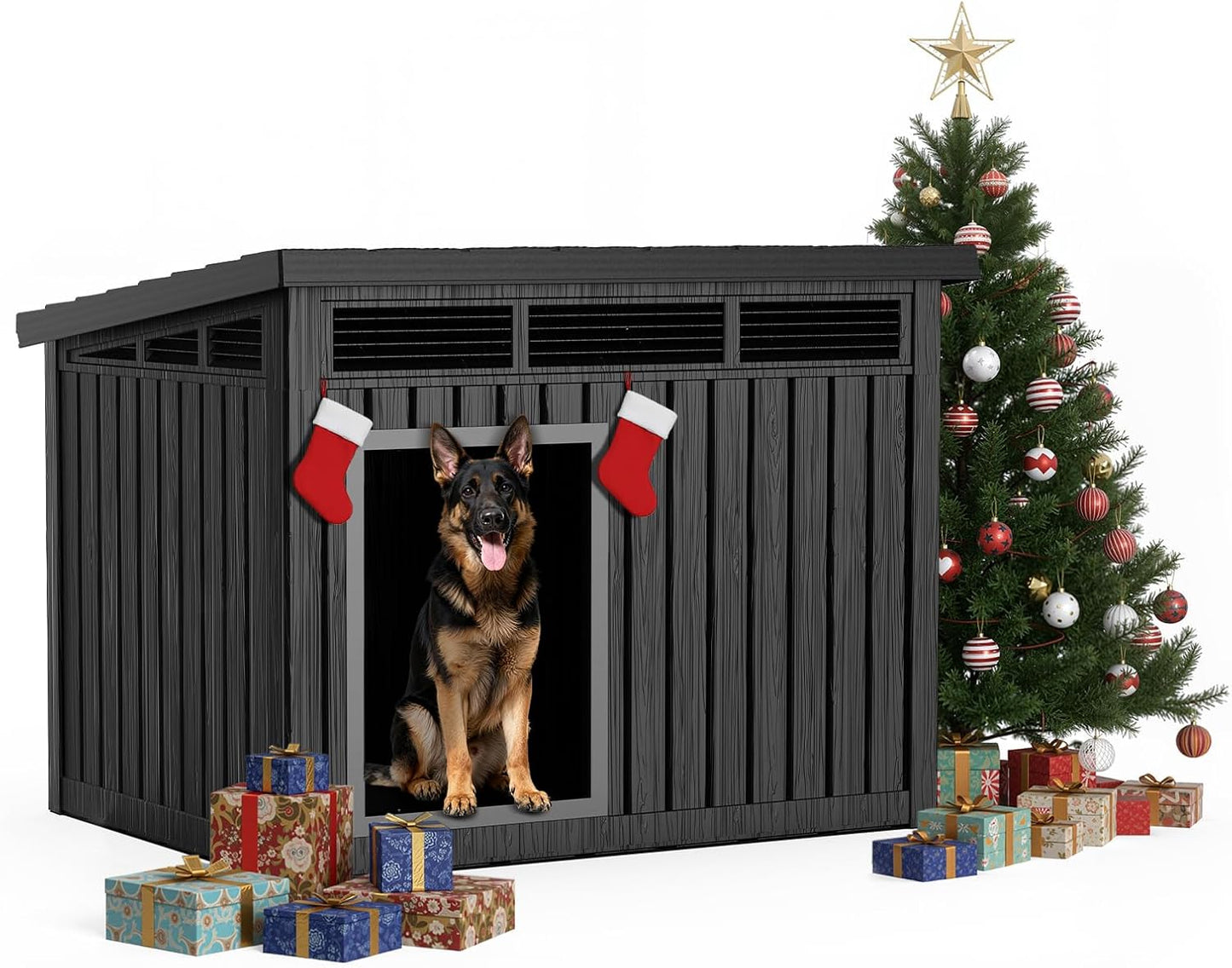 DRATO Large Dog House Outdoor for Indoor with Weatherproof & Removable Roof,Fits Small to Large (Black, 42.87 * 32.95 * 31.61'')