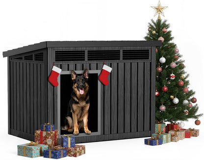DRATO Large Dog House Outdoor for Indoor with Weatherproof & Removable Roof,Fits Small to Large (Black, 42.87 * 32.95 * 31.61'')