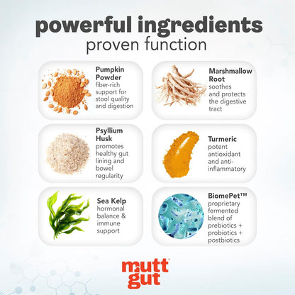 MuttGut® 3-in-1 Puppy & Dog Probiotics + Prebiotics + Postbiotics Chews - Promotes Digestive Health, Supports Immune System and Overall Health - Dog Diarrhea Relief & Immune Support - 60 Soft Chews