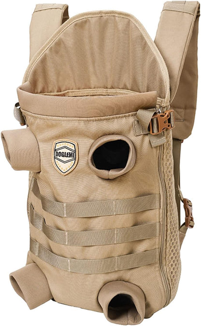 FLAdorepet Dog Carrier Tactical Backpack for Medium Large Dogs,Soft Hands-Free Legs Out Pet Front Cat Dog Carrier Backpack Travel Bag for Outdoor Traveling Hiking Camping (Medium, Khaki)