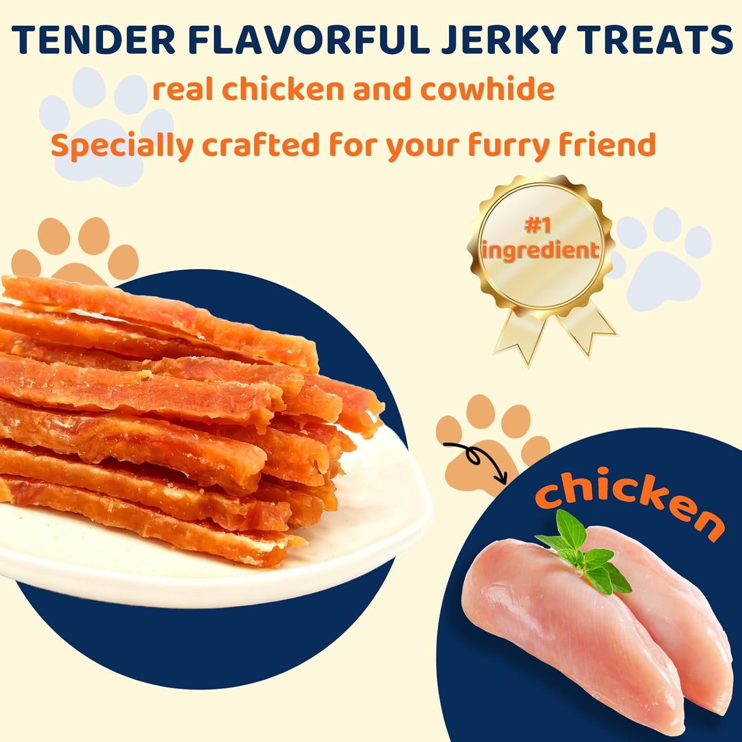 Dog Treats - Chicken Jerky Strips for Dogs with Real Chicken - 5 Inch Natural Dog Chews, High Protein & Low Fat Treats for Small to Large Dogs - 10.6 oz