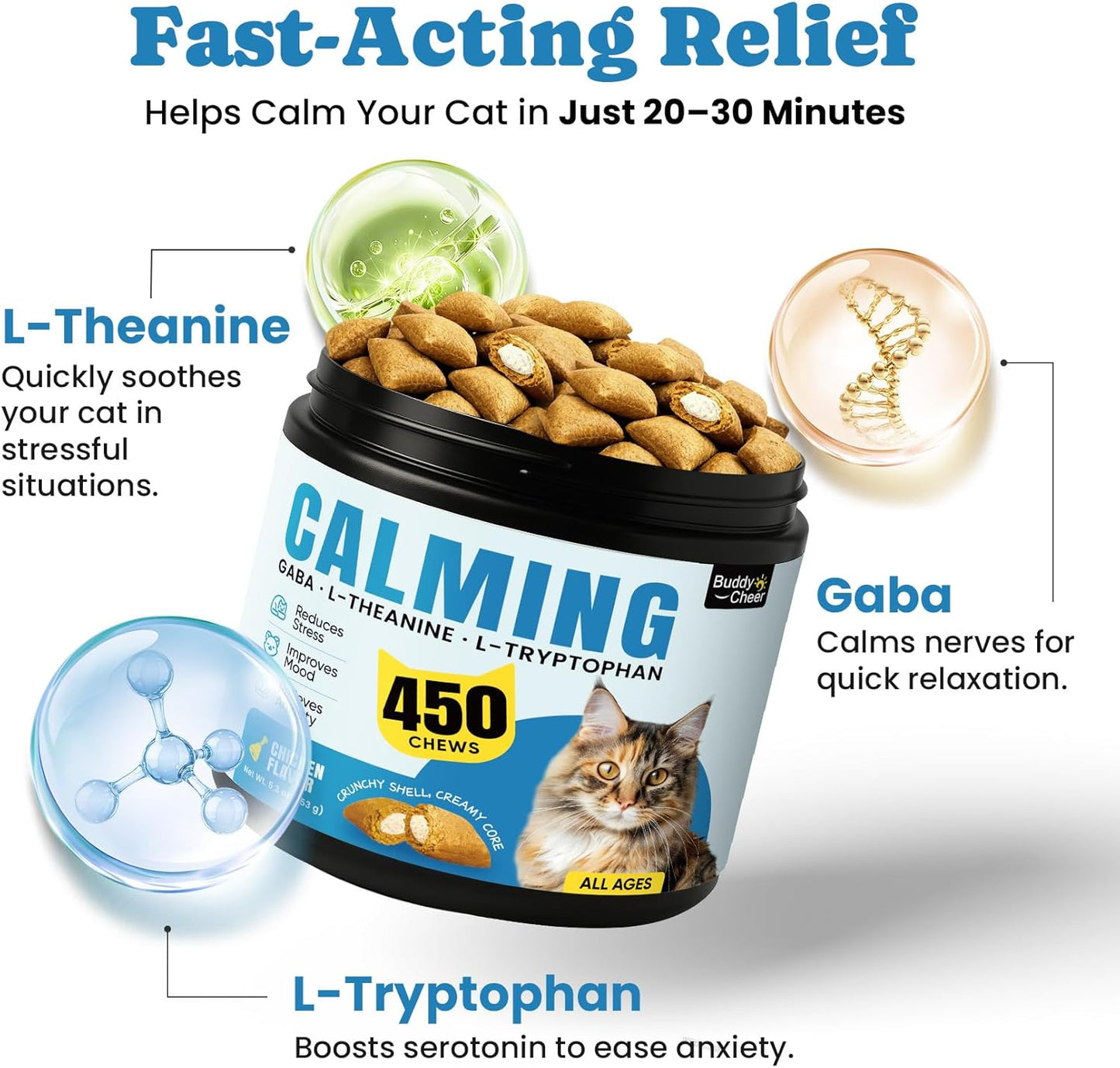 Cat Joint Supplement with Glucosamine for Mobility & Flexibility Support & Calming Cat Treats with GABA & Melatonin for Stress & Relaxation Support – 450 Chews