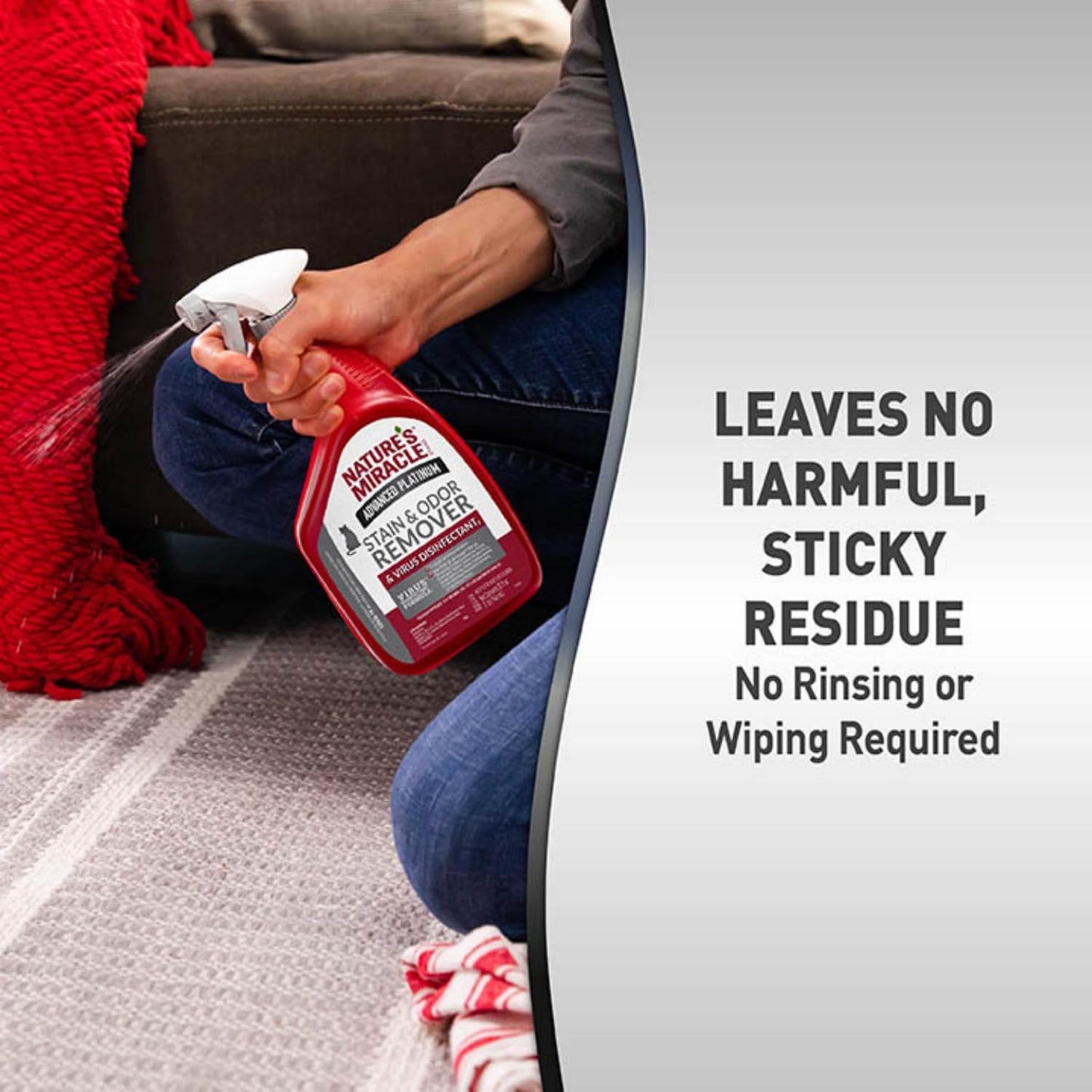 Nature's Miracle Advanced Platinum Stain and Odor Remover and Virus Disinfectant 32 Ounces, Eliminates Tough Dog Messes (Pack of 2)