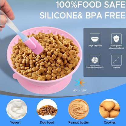Dog Lick Bowl – Silicone Lick Mat for Dogs with Freeze Bone, Slow Feeder, Non-Slip Base, Includes Brush & Scraper, Large Opening for Anxiety Relief & Oral Health, Ideal for Frozen Treats (Pink)-Large