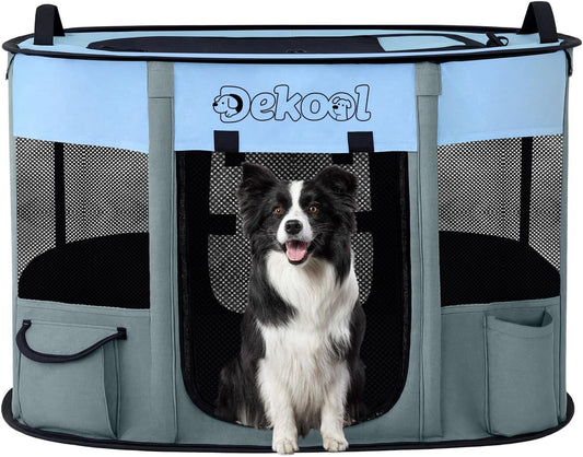 Foldable Dog Cat Playpen, Portable Dog Crate for Puppies, Cat, Puppy Play Pen for Indoors, Kennel Tent Crate for Indoor Outdoor Travel Camping Use with Carrying Case (Blue, M)