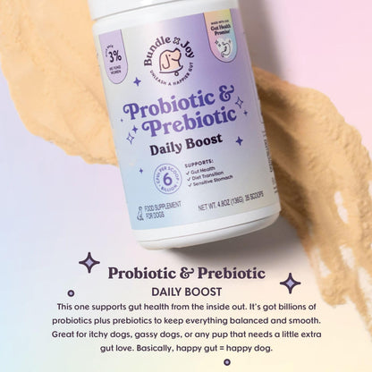 Bundle x Joy Probiotic & Prebiotic Daily Boost for Dogs - Gut Health for Dogs Immune Formula with Beef Bone Broth for Dog, 6 Billion CFU Dog Supplements, 35 Scoops, 4.8 oz - Made in USA