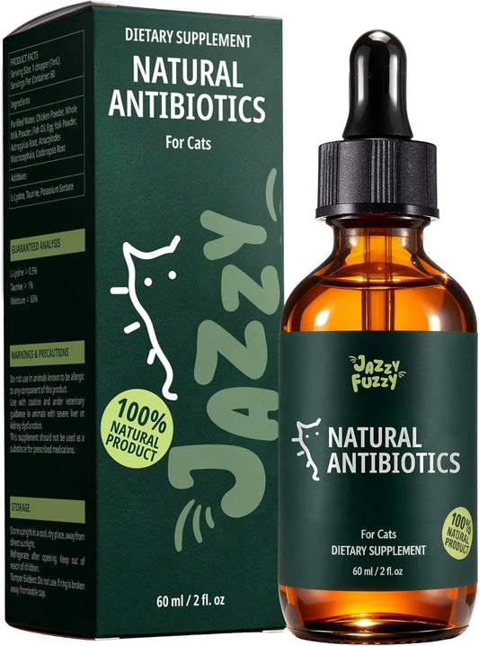 Antibiotic for Cats, Natural Cat Antibiotic Supplement with L-Lysine for Immune Support & Allergy Relief, Respiratory Health, Sneezing, Runny Nose, Infections, for All Cats, Chicken Flavor - 2 Oz