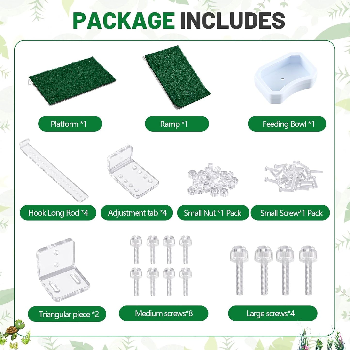 Adjustable Hanging Turtle Basking Platform with Artificial Grass 11 x 5.7 Inch Sturdy Acrylic Aquatic Reptile Ramp Dock Fits 0.3"-2" Thick Tank Salamander Frog Turtle Tank Accessories