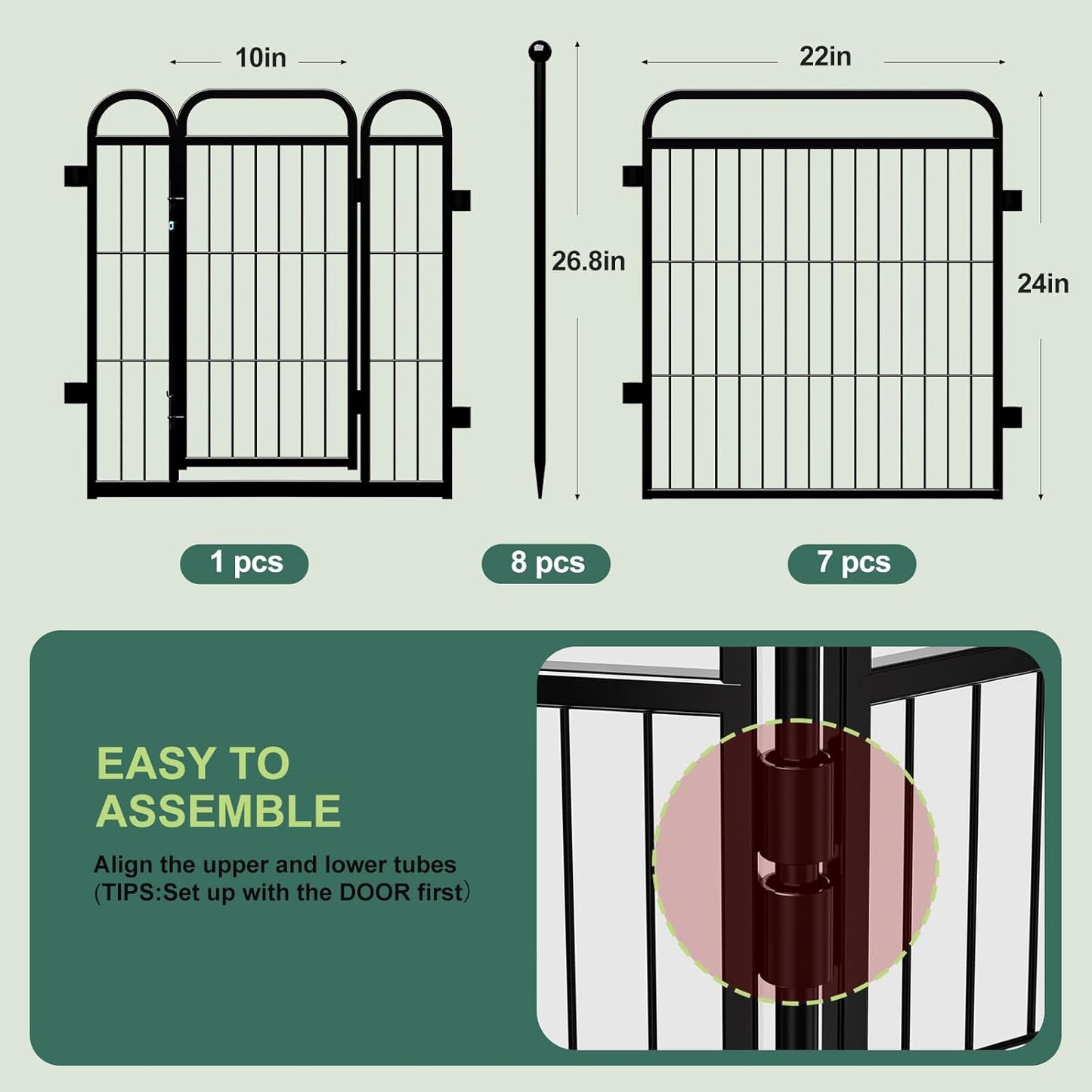 Gardner Pet Dog Playpens, 24" H 8 Panels Dog Pen Outdoor/Indoor Dog Fence Exercise Pen for Small/Medium Dogs, Foldable Pet Play Yard Gate with Gravity Automatic Lock, Pet Playpen, Black