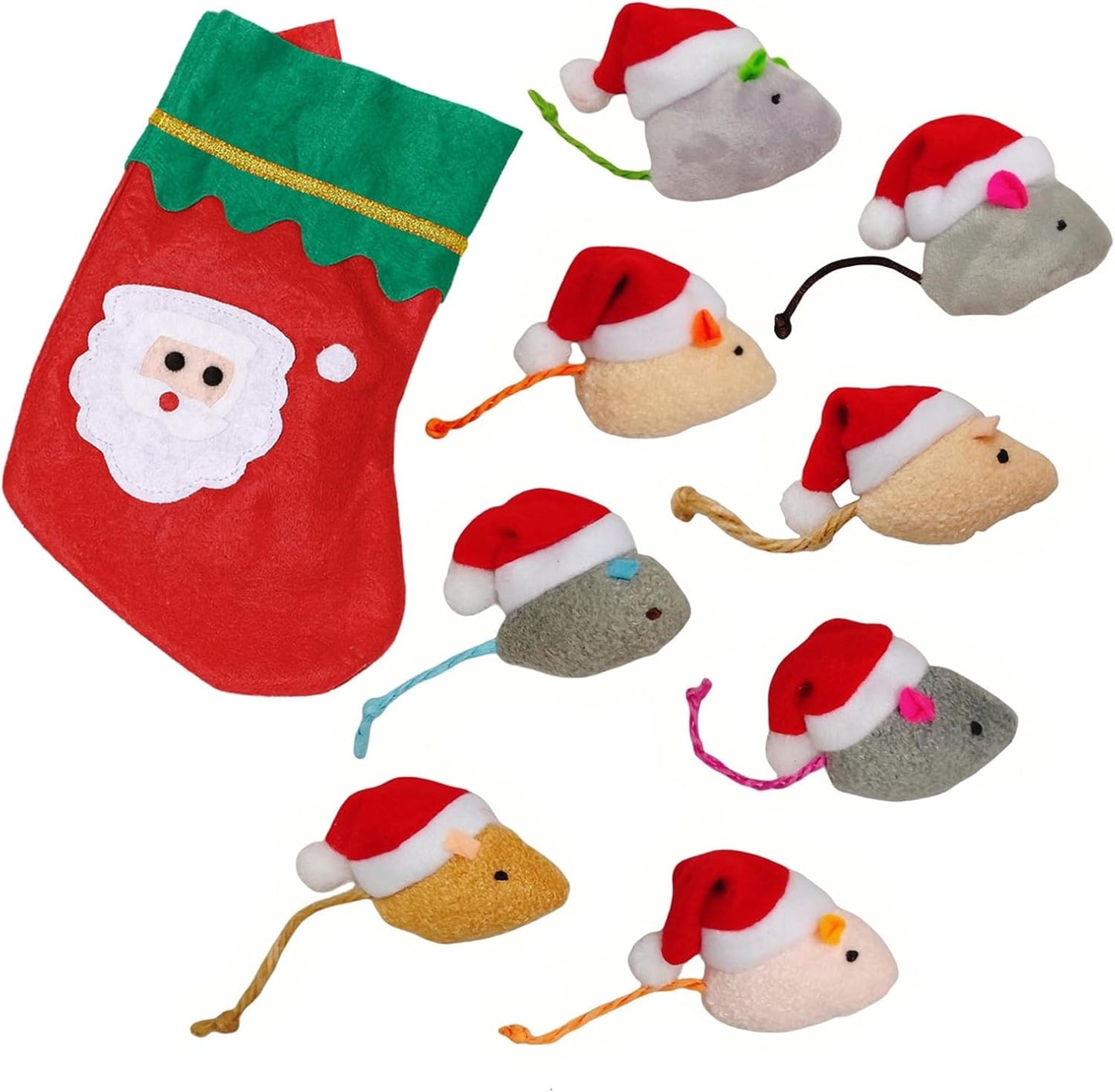 Christmas Catnip Mice Cat Toys – 8 Pack Plush Mice with Santa Hats, Colorful Catnip-Filled Mouse Toys for Indoor Cats and Kittens