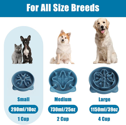Slow Feeder Dog Bowls Small Breed, Dog Food Bowl Small Anti-Choking Bloat Stop Puzzle Healthy Eating Bowl (Blue, 1 Cup)