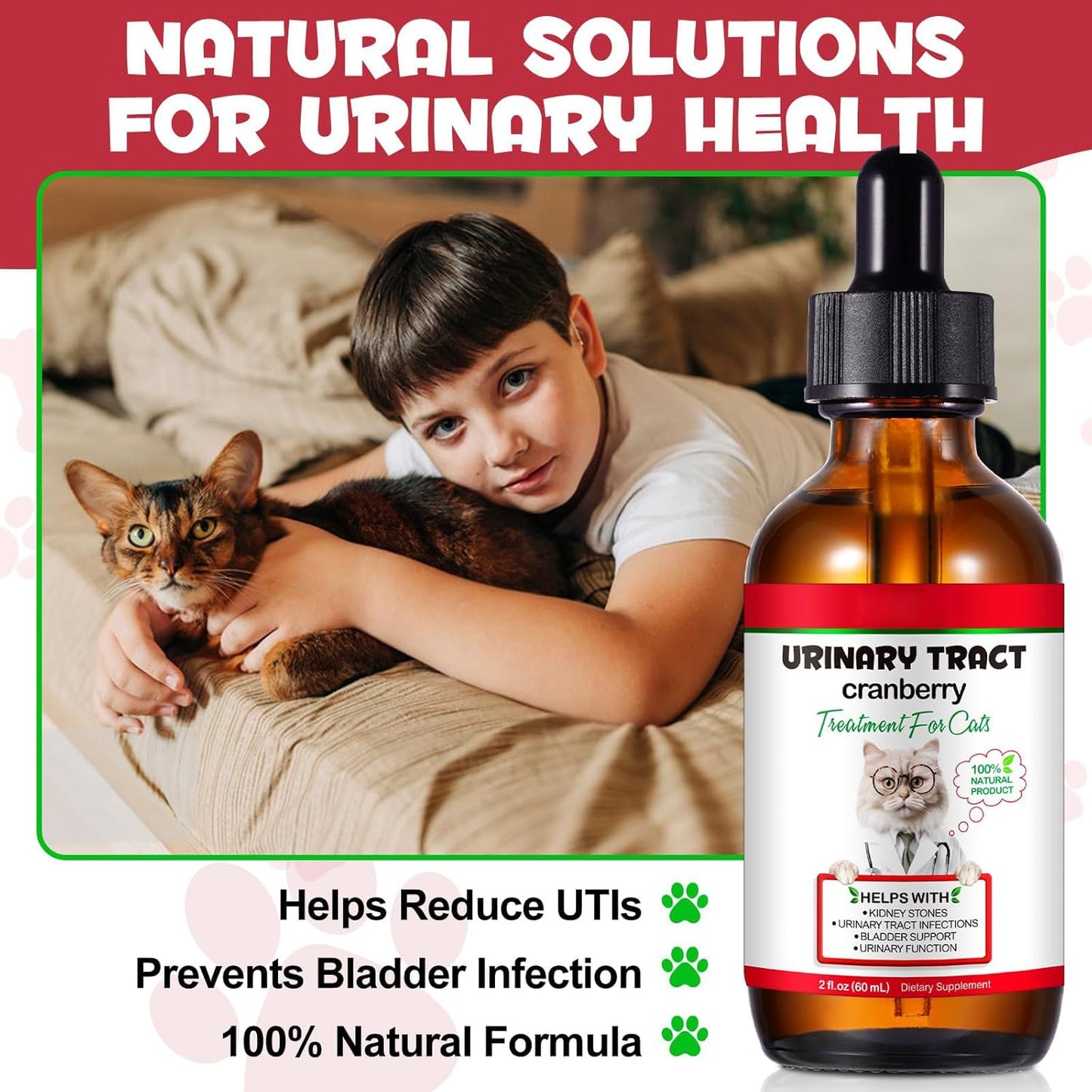 Cat UTI Supplement Feline Urinary Tract Health Support Drops with Cranberry & Natural Herbs Promotes Bladder & Kidney Function Chicken Flavor, 2 fl oz