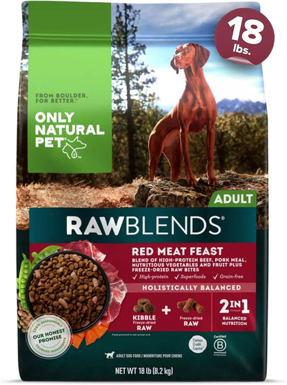 Only Natural Pet Raw Blends Red Meat Feast - Adult Grain-Free High Protein Dog Food - Includes Beef & Pork Meal, Freeze-Dried Raw Superfoods for Holistic Wellness & Full-Body Health - 18 lbs