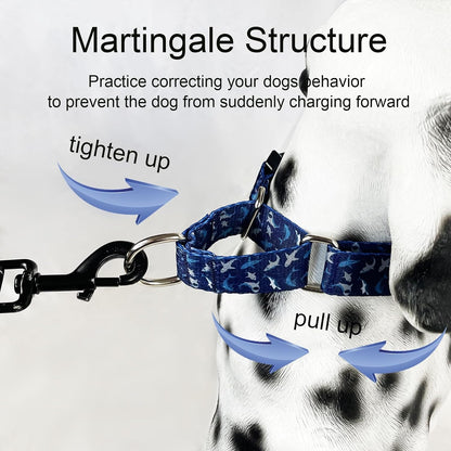 Martingale Collar for Dogs with Buckle Heavy Duty Boy Dog Collar for Medium Dogs, Deep Blue Shark