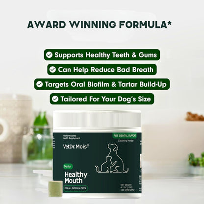 Dog Teeth Cleaning Powder, Dog Dental Powder and Cats Breath Freshener, Plaque Off Pet Tooth Cleaning lab co, Bad Breath & Tartar Remover for Dogs, Dog Teeth Cleaning with Enzymes 120 Day Supply, 120g