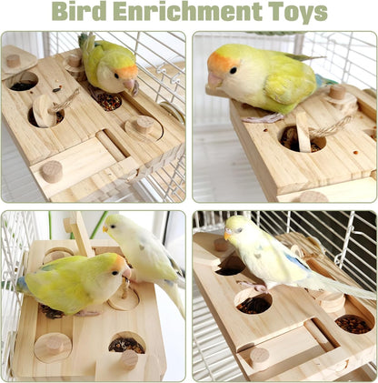 BNOSDM Wooden Bird Tunnel Parrot Swing Toys Natural Hanging Nest and Wooden Bird Foraging Toys with Enrichment Puzzle for Small and Medium Parrots, Parakeets, Cockatiels, Sun Conures