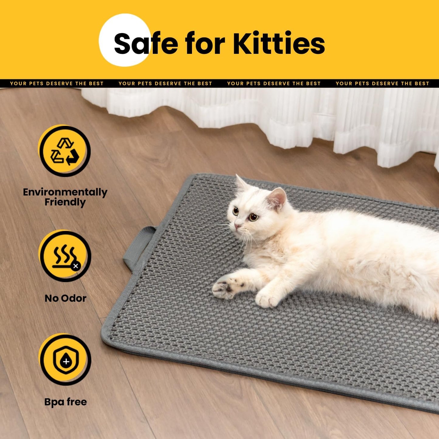 Cat Litter Mat-30"X24" Large Litter Box Mat for Kitty, EVA Honeycomb Double Layer Design, Urine & Waterproof with Unique Handle, Less Waste, Easier To Clean,Non Slip, Gray