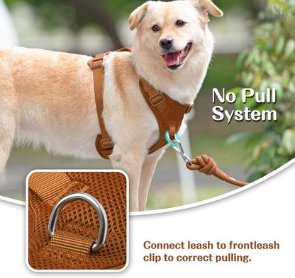 No Pull Dog Harness for Small Medium Large Dogs - Adjustable 2 Layer Mesh Dog Vest with Dual Clip, Escape Proof, Quick Release, Lightweight Breathable Mesh for Walking Hiking (Carmel Brown,XS)