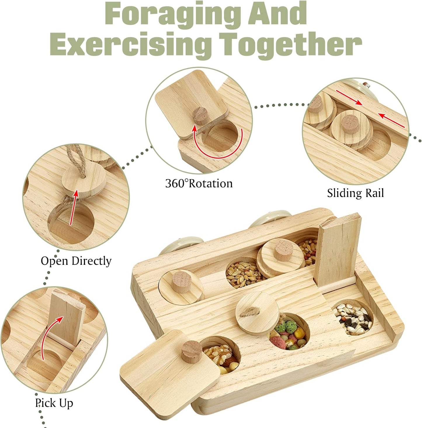 BNOSDM Wooden Bird Tunnel Parrot Swing Toys Natural Hanging Nest and Wooden Bird Foraging Toys with Enrichment Puzzle for Small and Medium Parrots, Parakeets, Cockatiels, Sun Conures