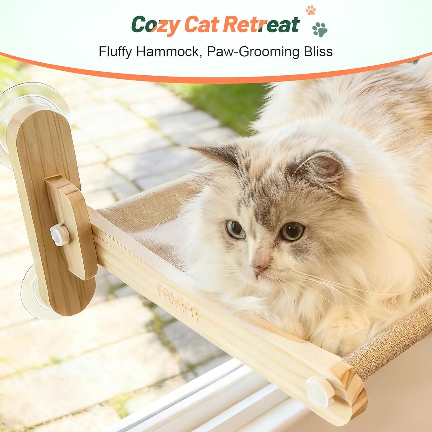 Foldable Cat Window Perch - Natural Pine Cat Sill Seat, 50LBS Heavy Duty Cordless Design, Space-Saving No-Scratch Window Hammock for Indoor Cats